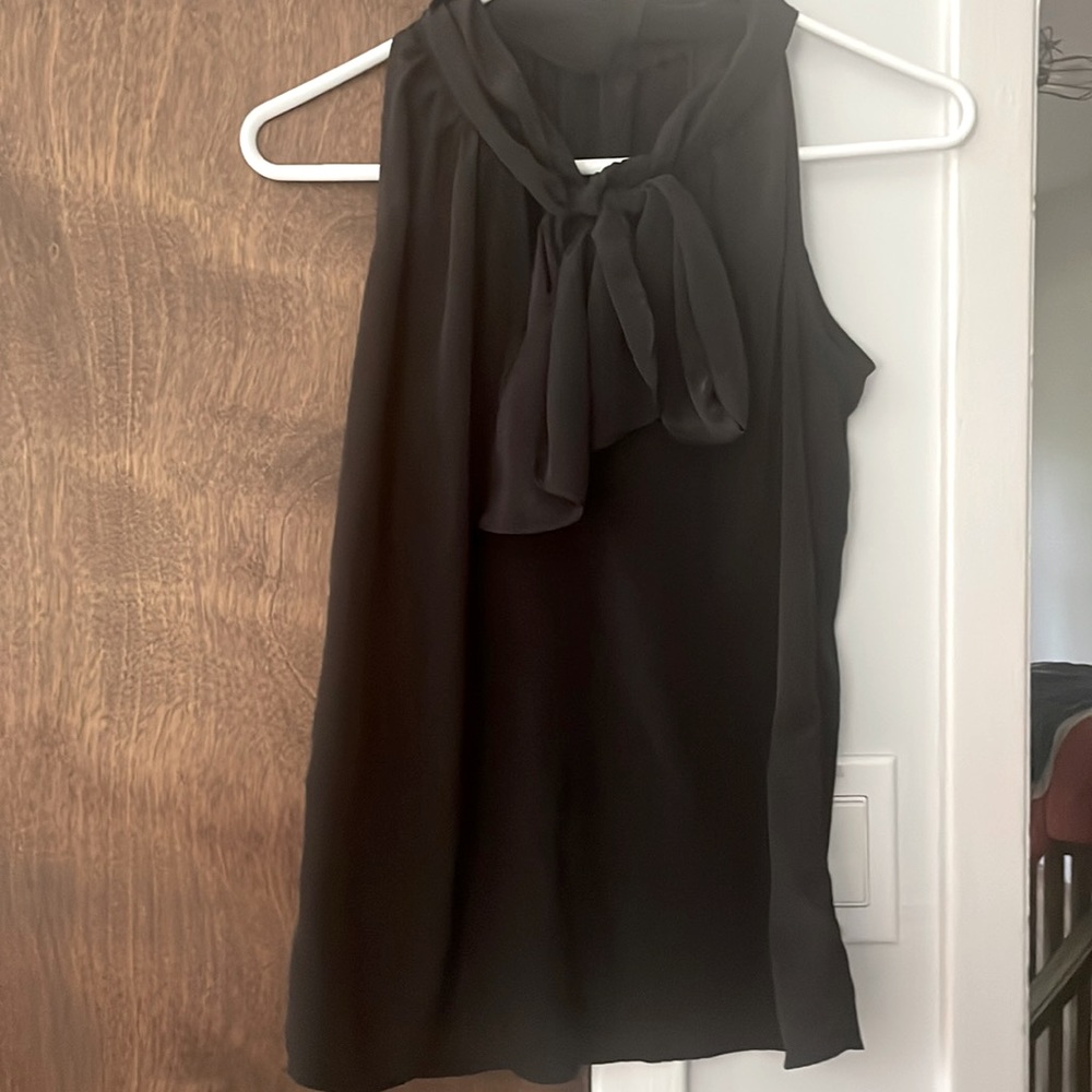 Black tank top blouse with tie-able attached scarf